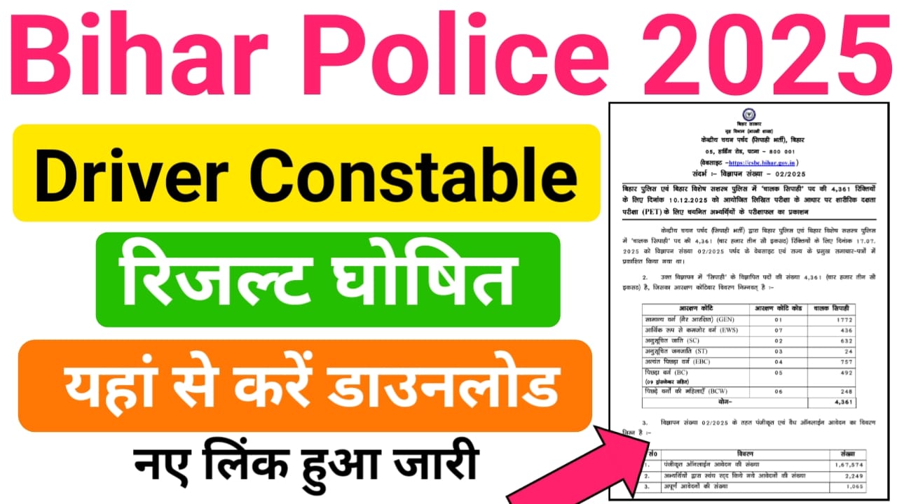 Bihar Police Driver Constable Result 2025 Download लिंक हुआ जारी — बिहार पुलिस ड्राइवर कांस्टेबल रिजल्ट हुआ जारी